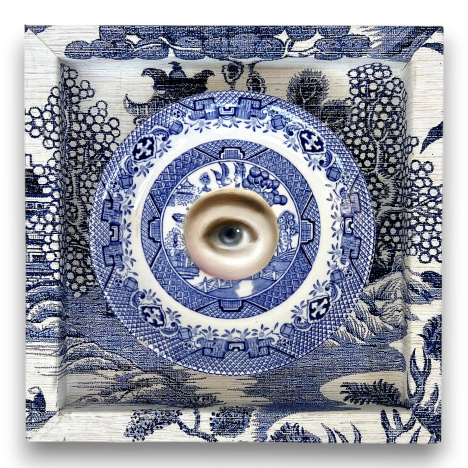 No. 3799 Lover’s Eye Painting on a Blue Willow Plate (Susannah Carson)