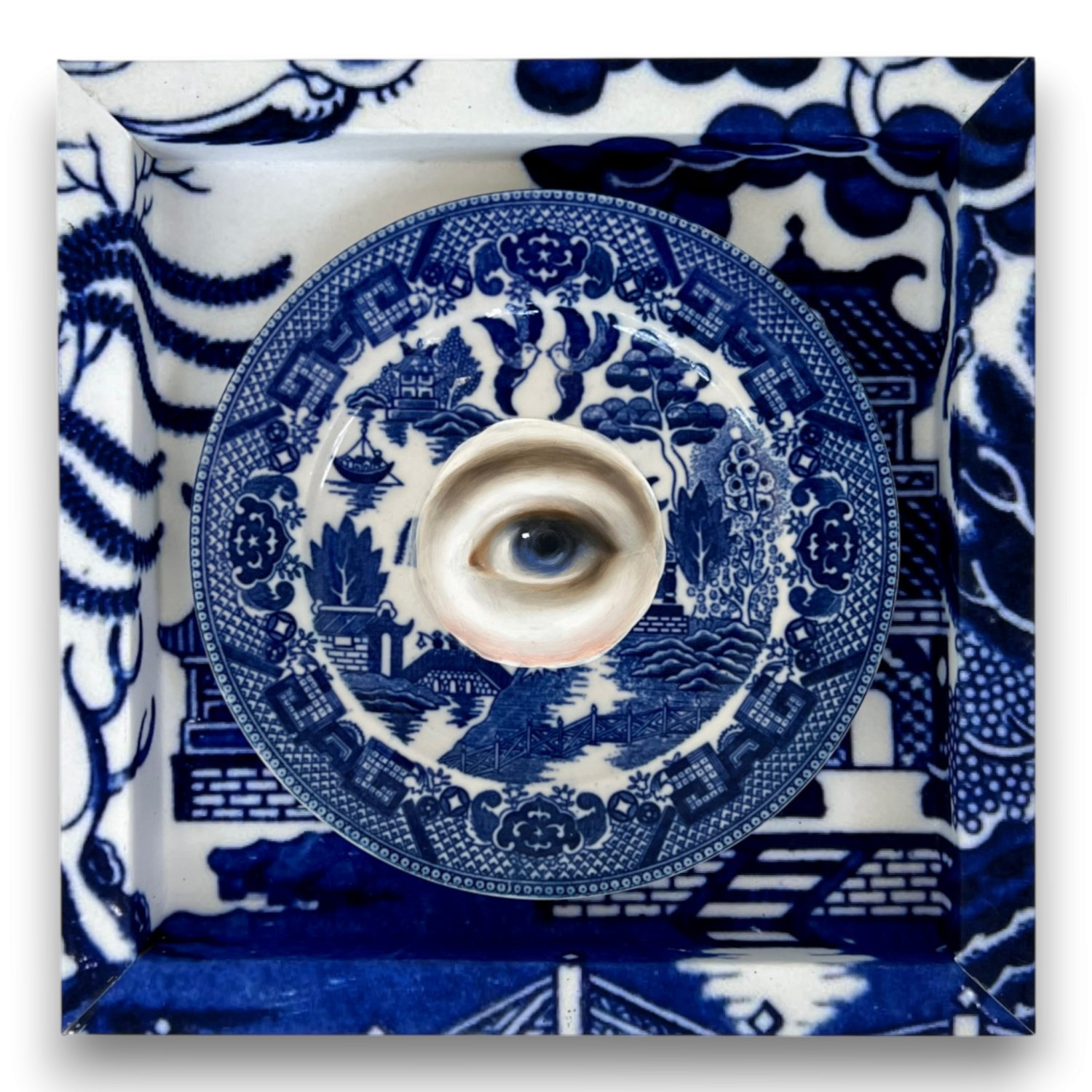No. 3802 Lover’s Eye Painting on a Blue Willow Plate (Susannah Carson)