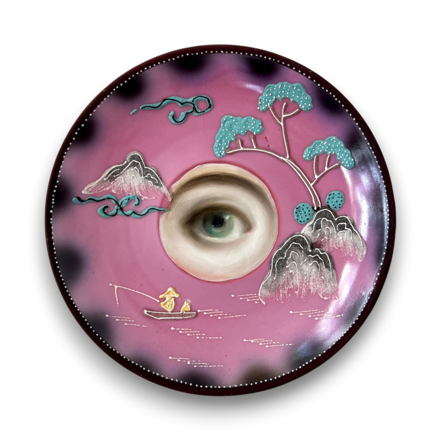 No. 3805 Lover’s Eye Painting on a Pink Moriage Plate (Susannah Carson)