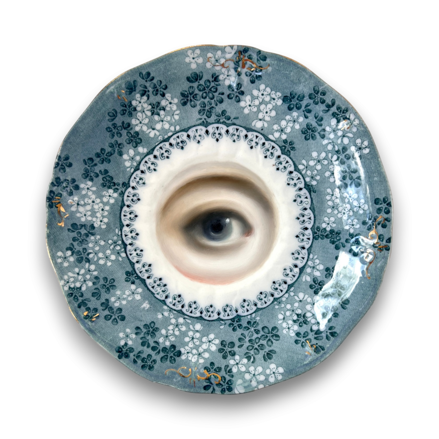 No. 3808 Lover’s Eye Painting on a Blue Victorian Plate (Susannah Carson)